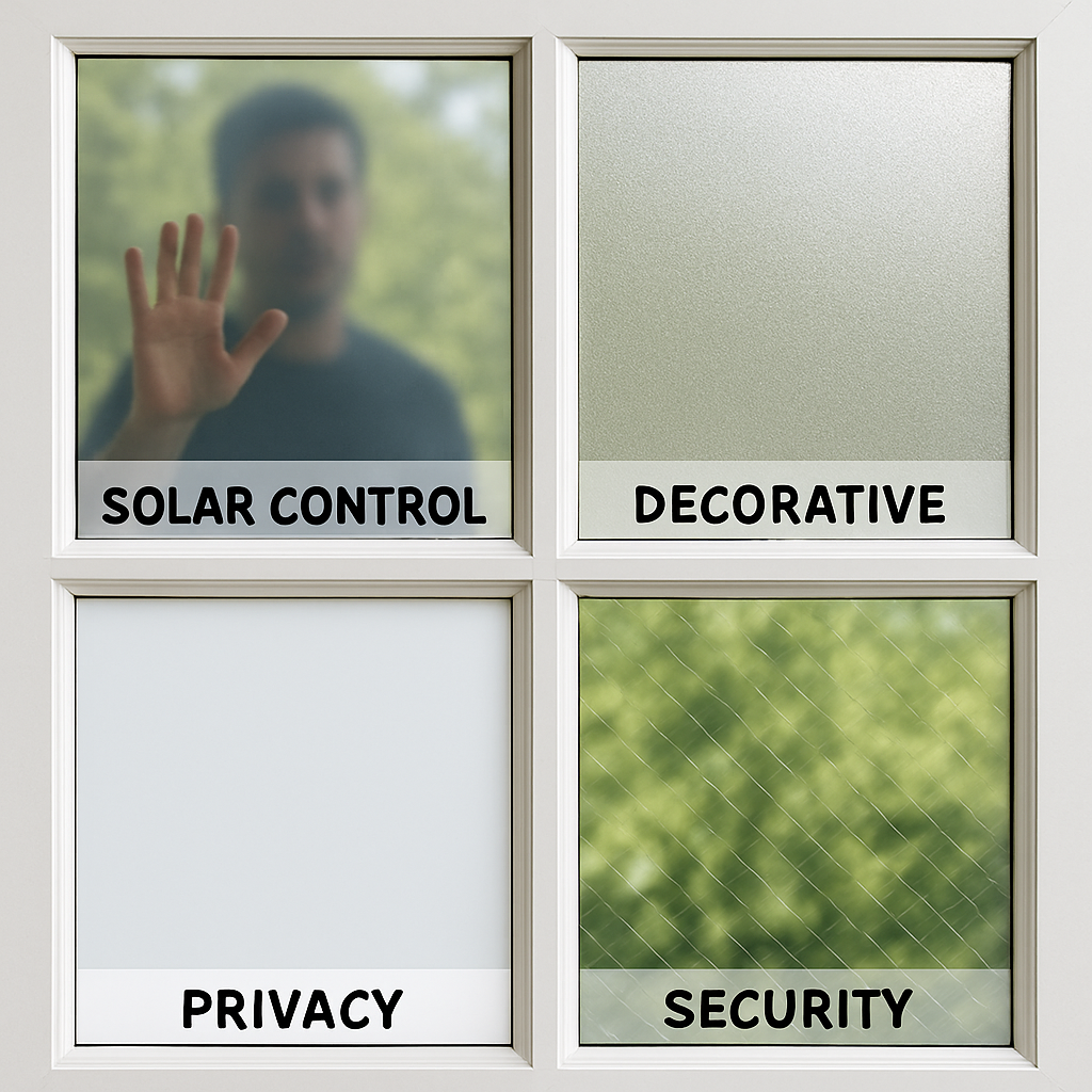 Various types of window films displayed