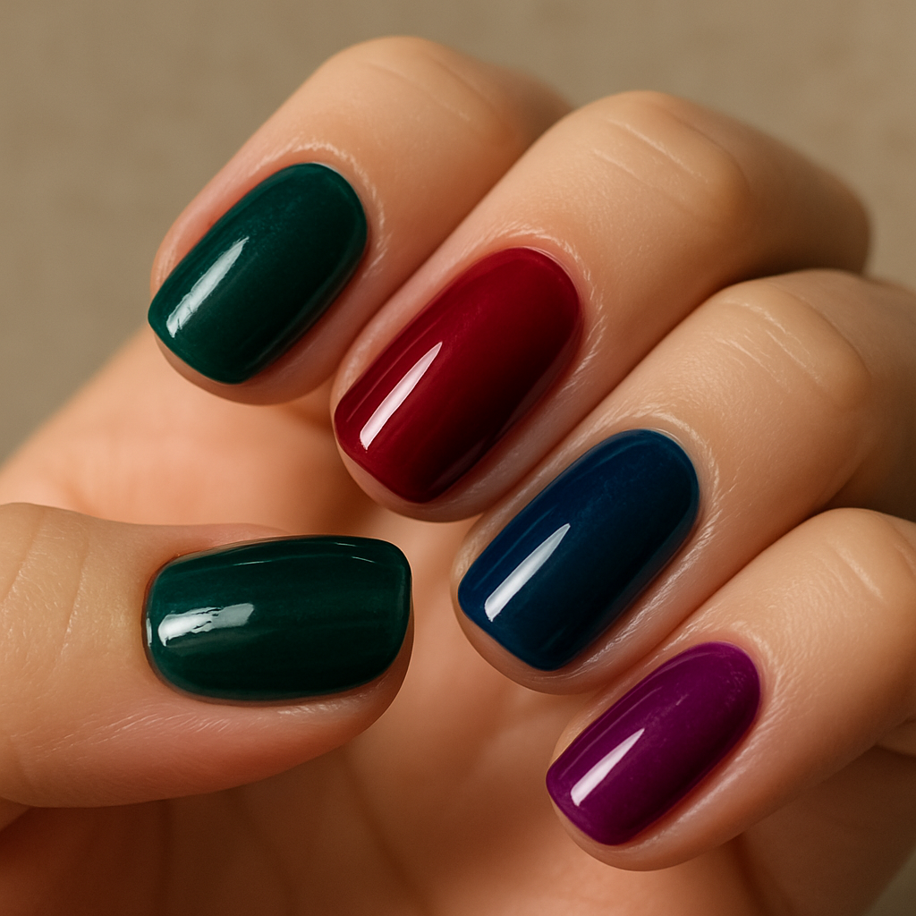 jewel-toned nails close-up