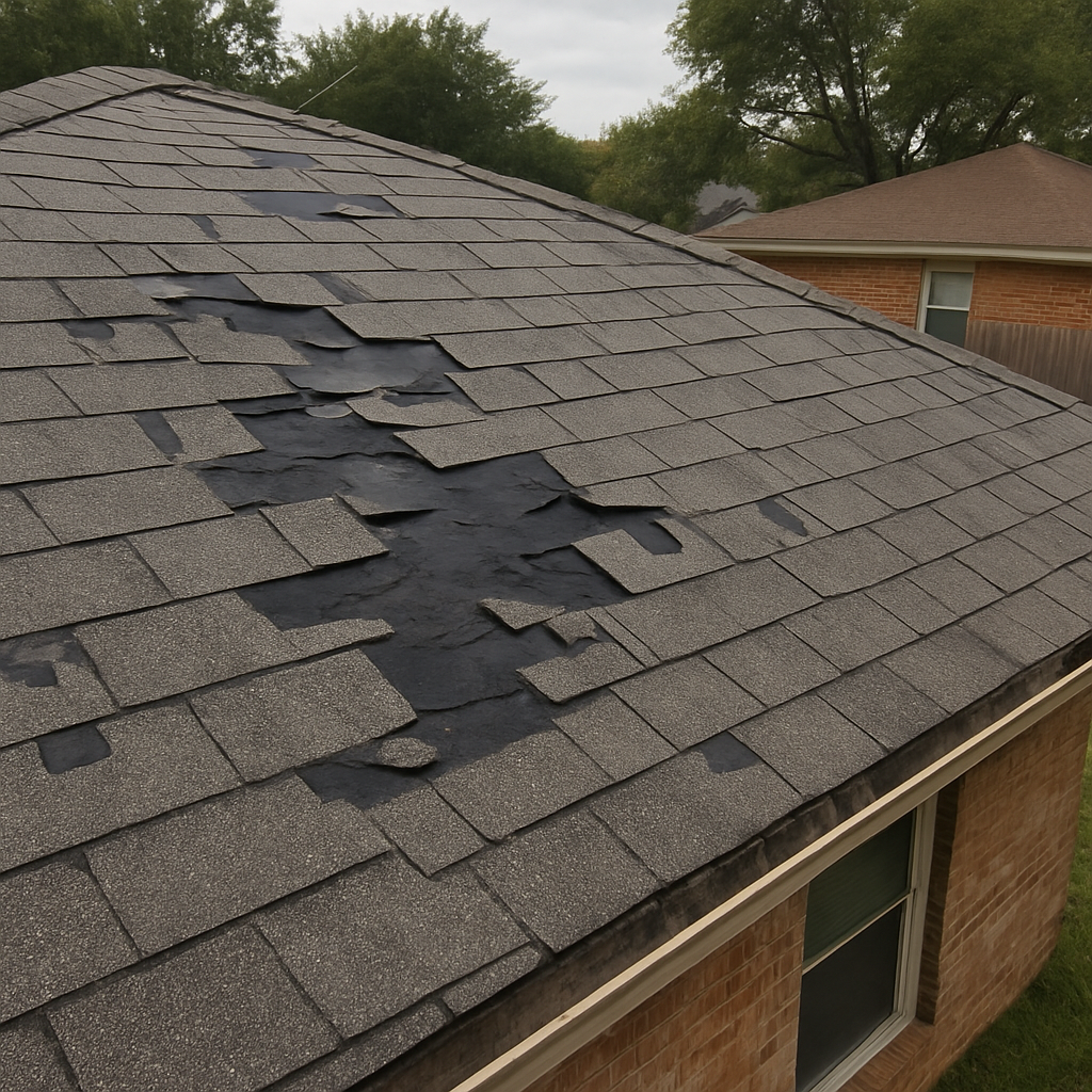 A roof damaged by weather in Dallas