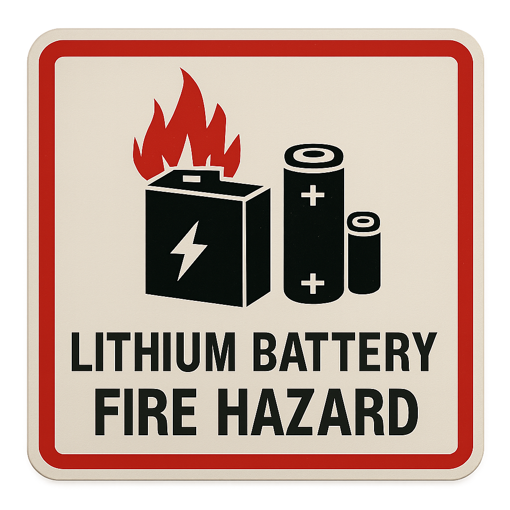 Lithium battery fire hazard warning sign