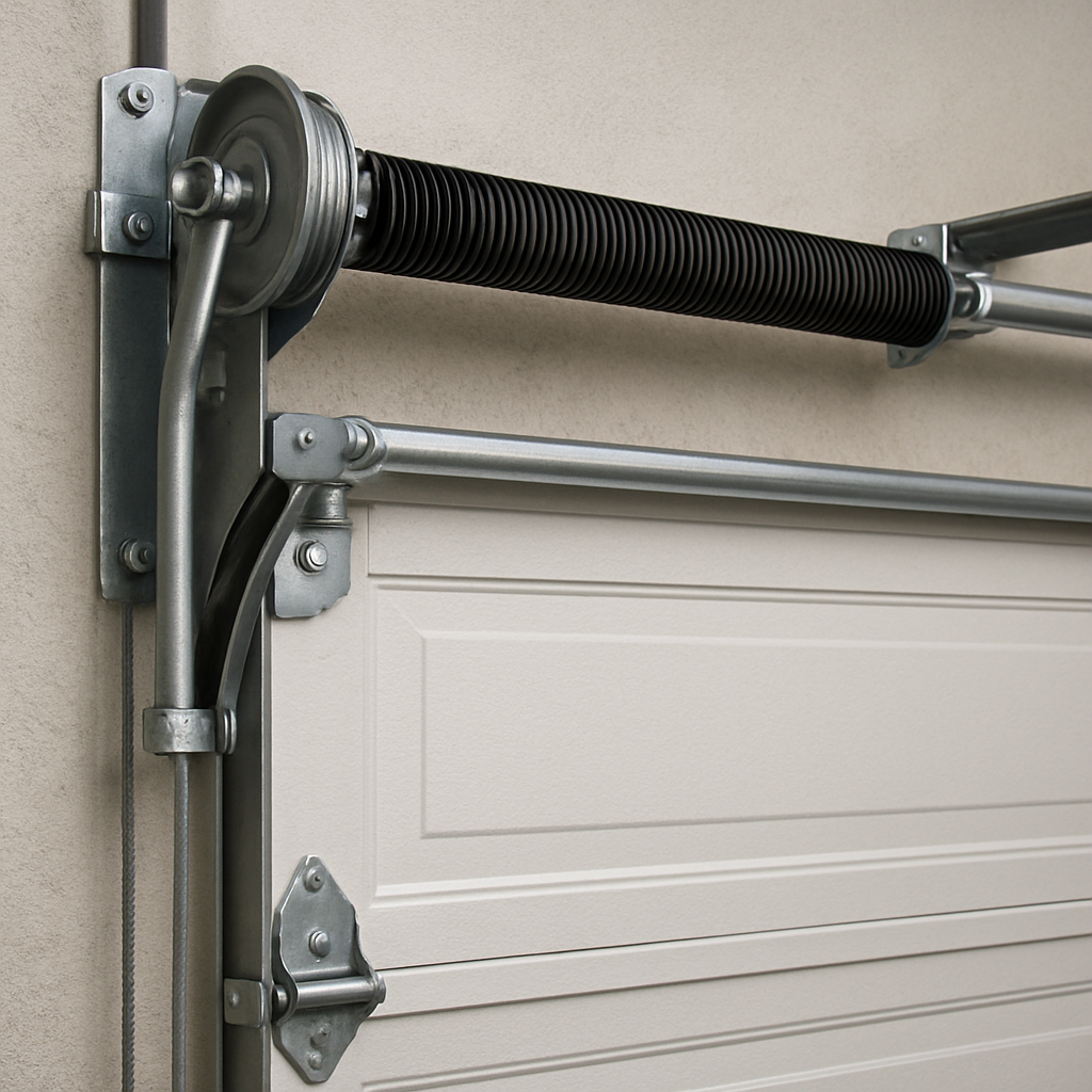 Garage door mechanism close-up