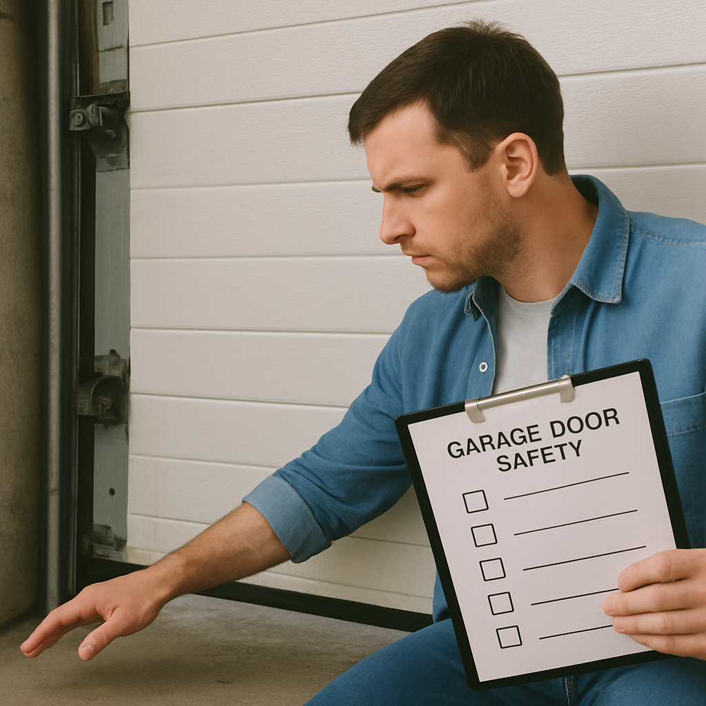 Person assessing garage door safety