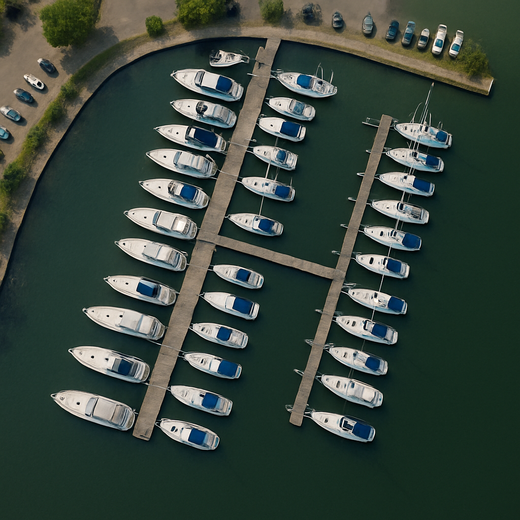 Aerial view of a boat dock