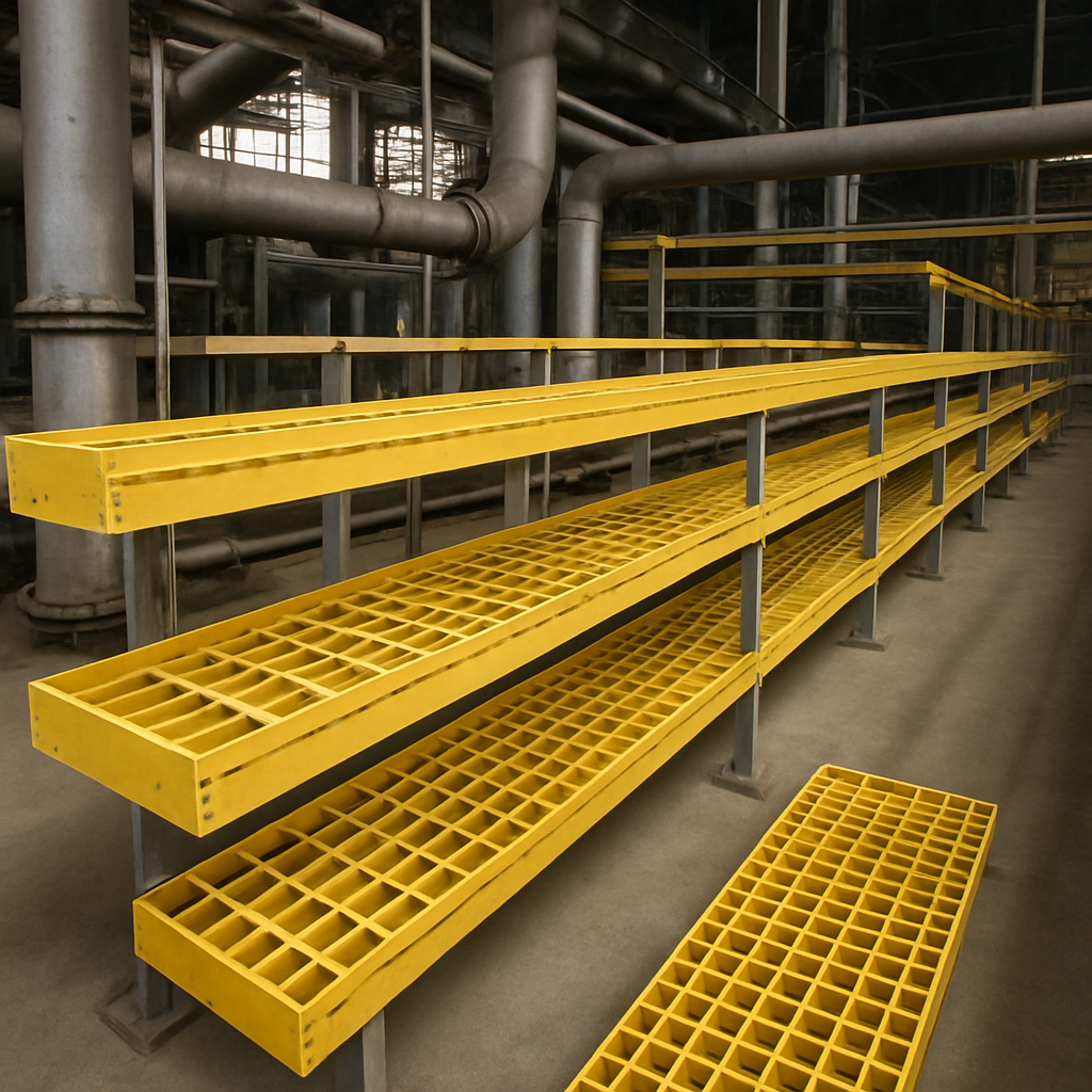 FRP cable trays in an industrial setting