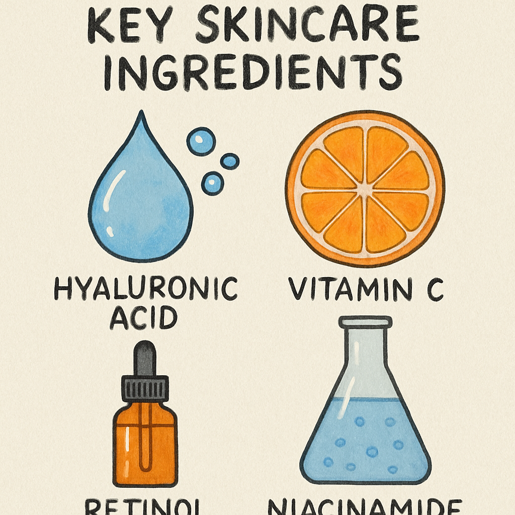 Illustration of key skincare ingredients