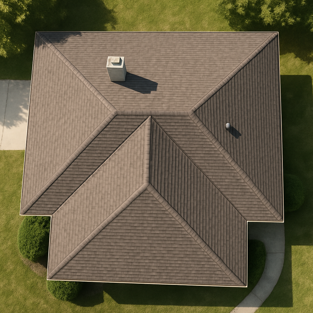 Aerial view of a house roof