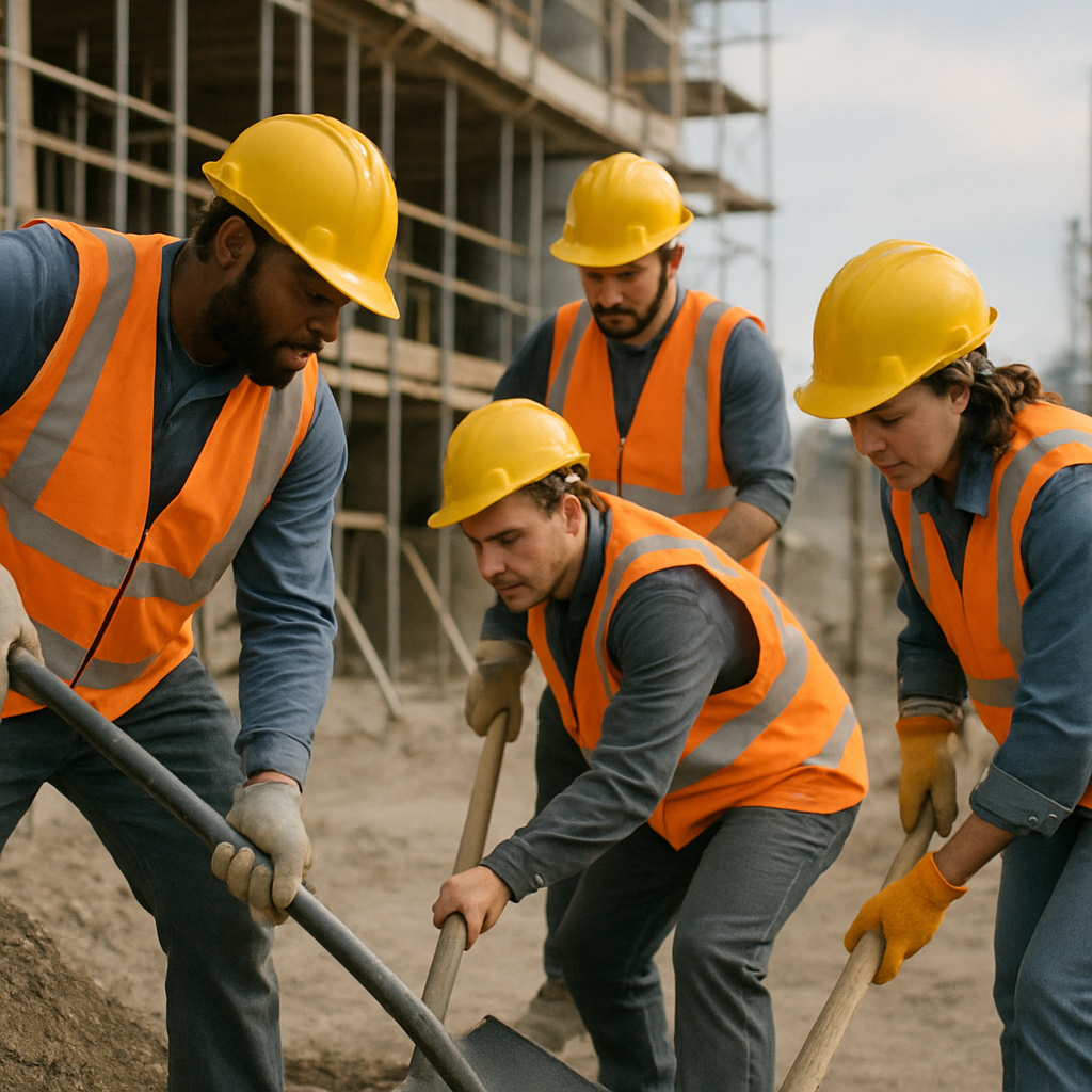 Group of construction laborers working together