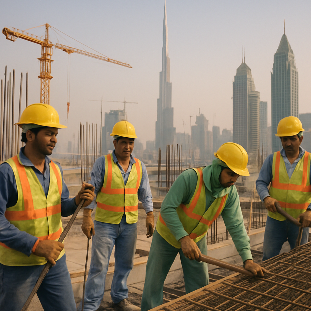 Construction workers on a building site in Dubai