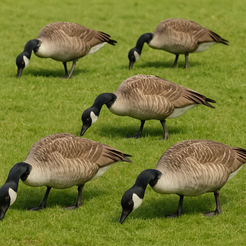Geese grazing on grass