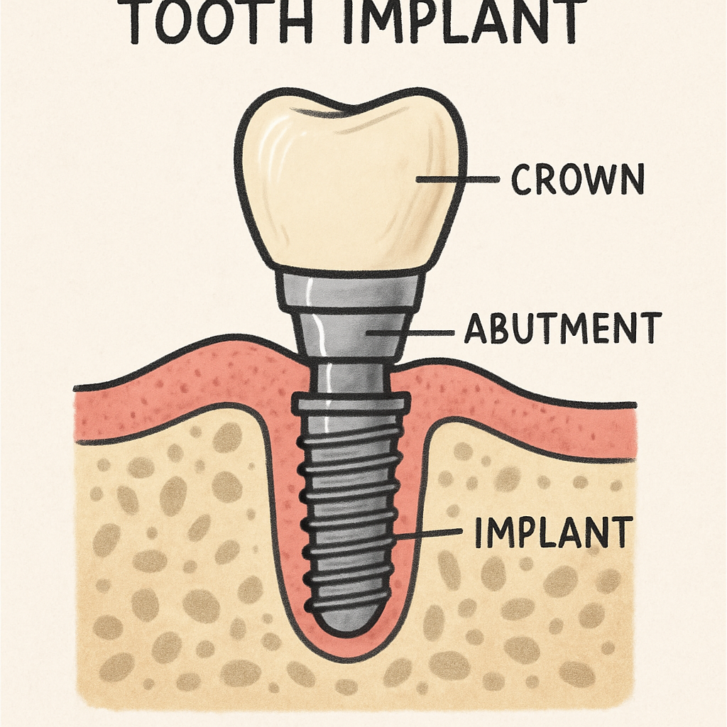 Diagram of a single tooth implant showing its parts