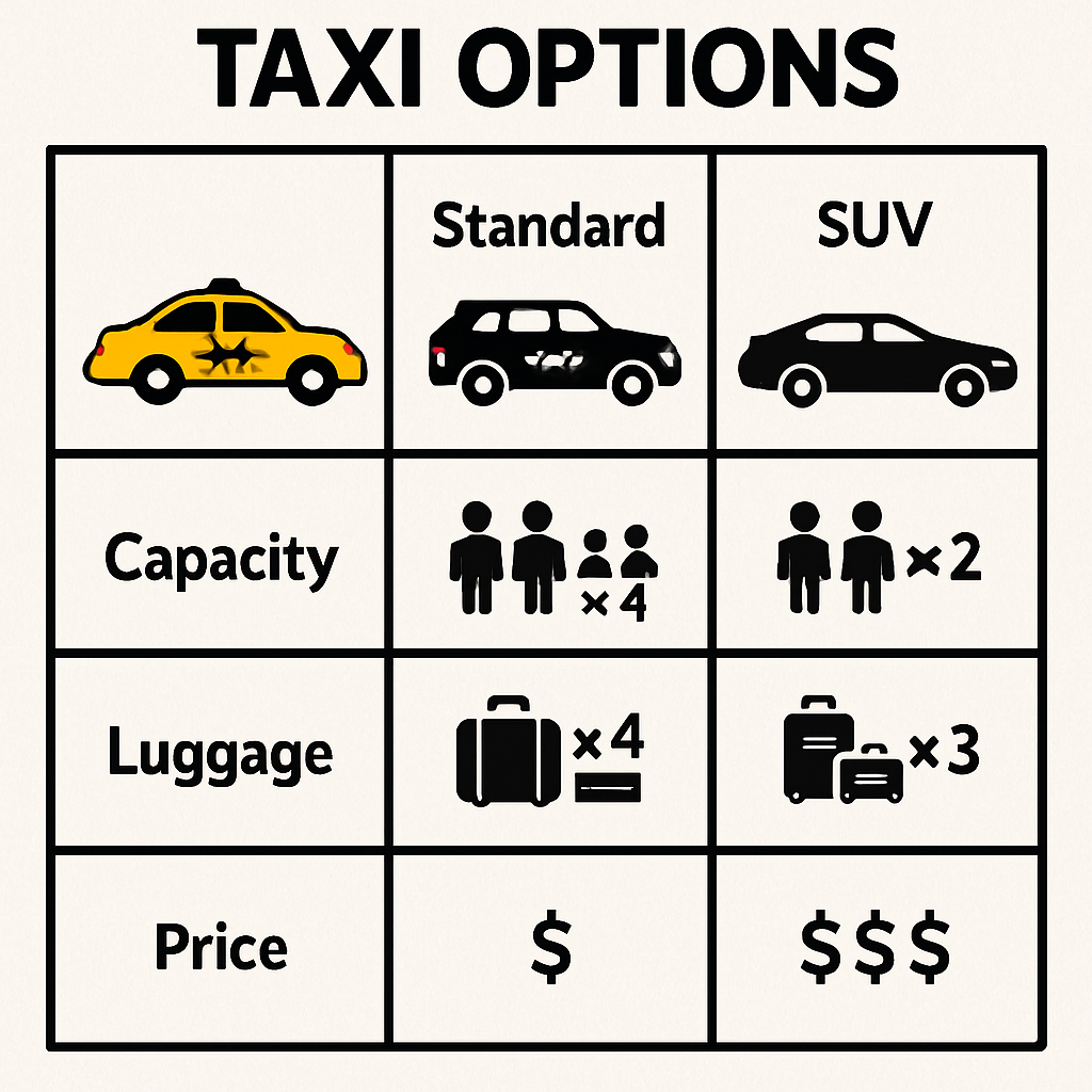 Taxi options comparison chart