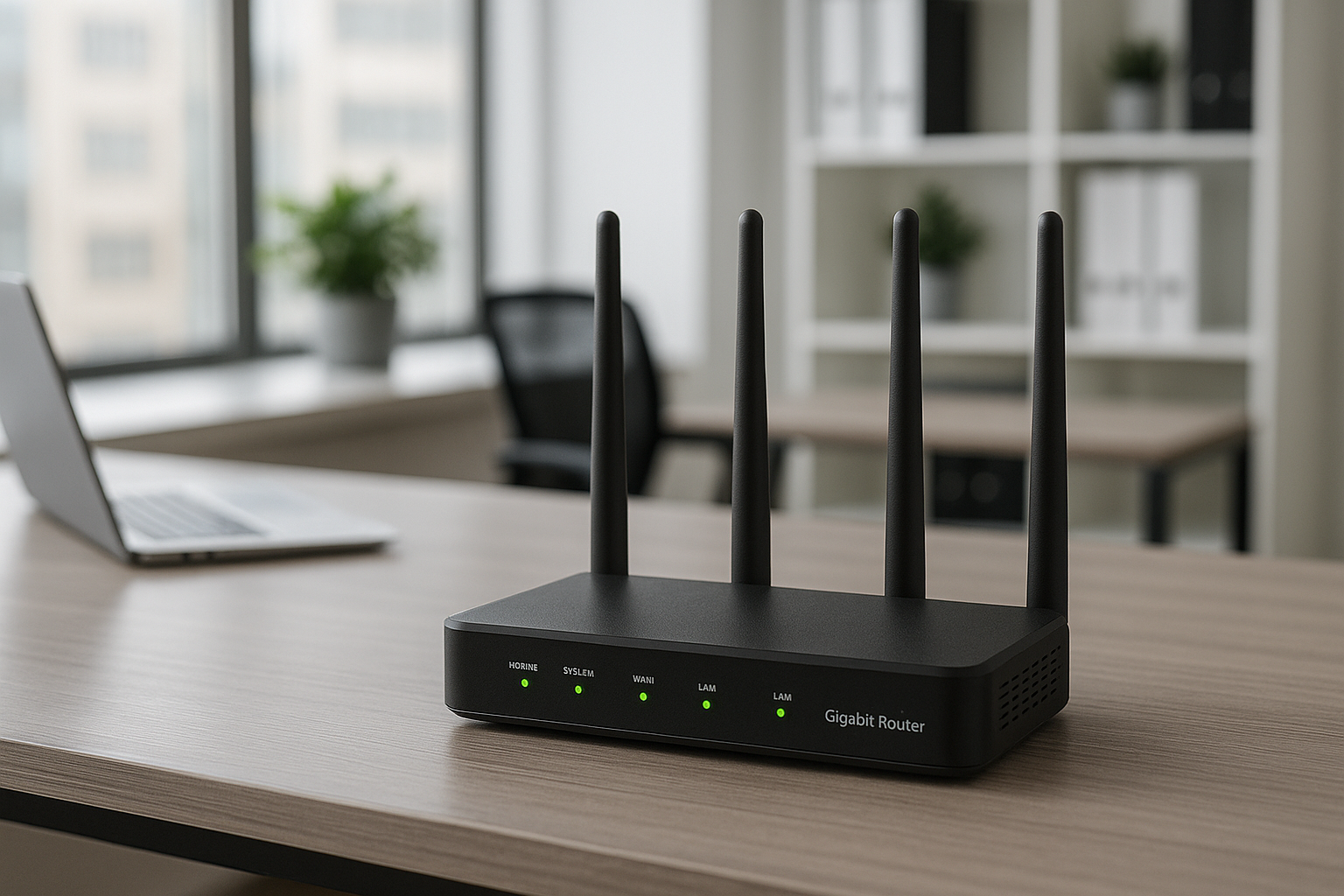 Enrutador Gigabit en una oficina moderna