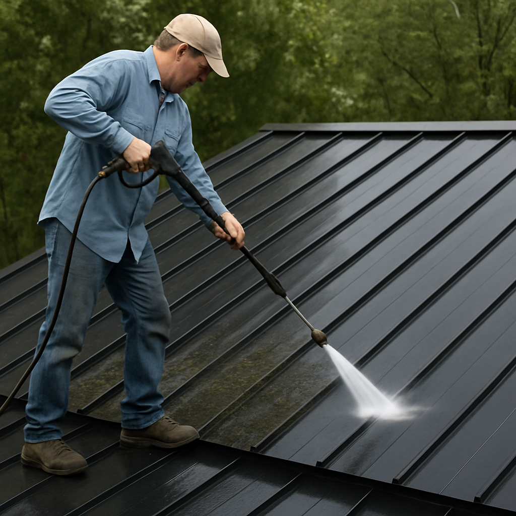 Cleaning black metal roof