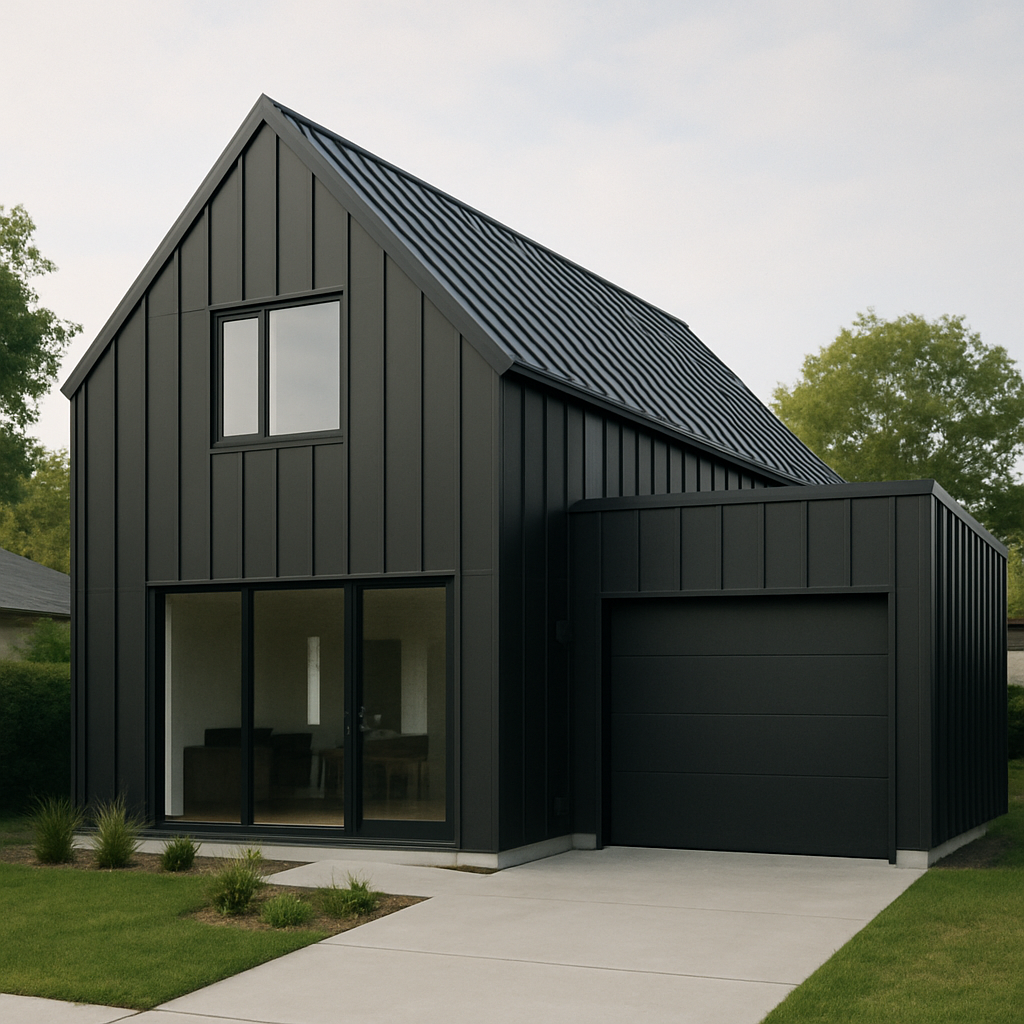 Modern black metal roof house