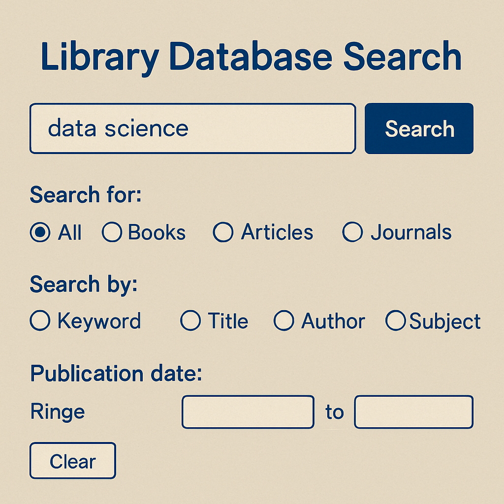 Library database search interface