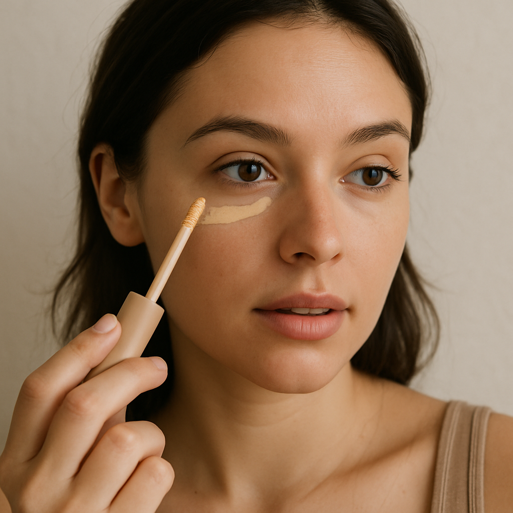 woman applying concealer under eyes