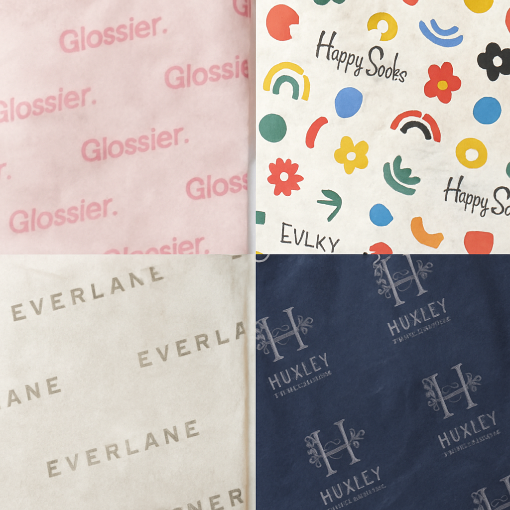 Examples of custom tissue paper used by different brands