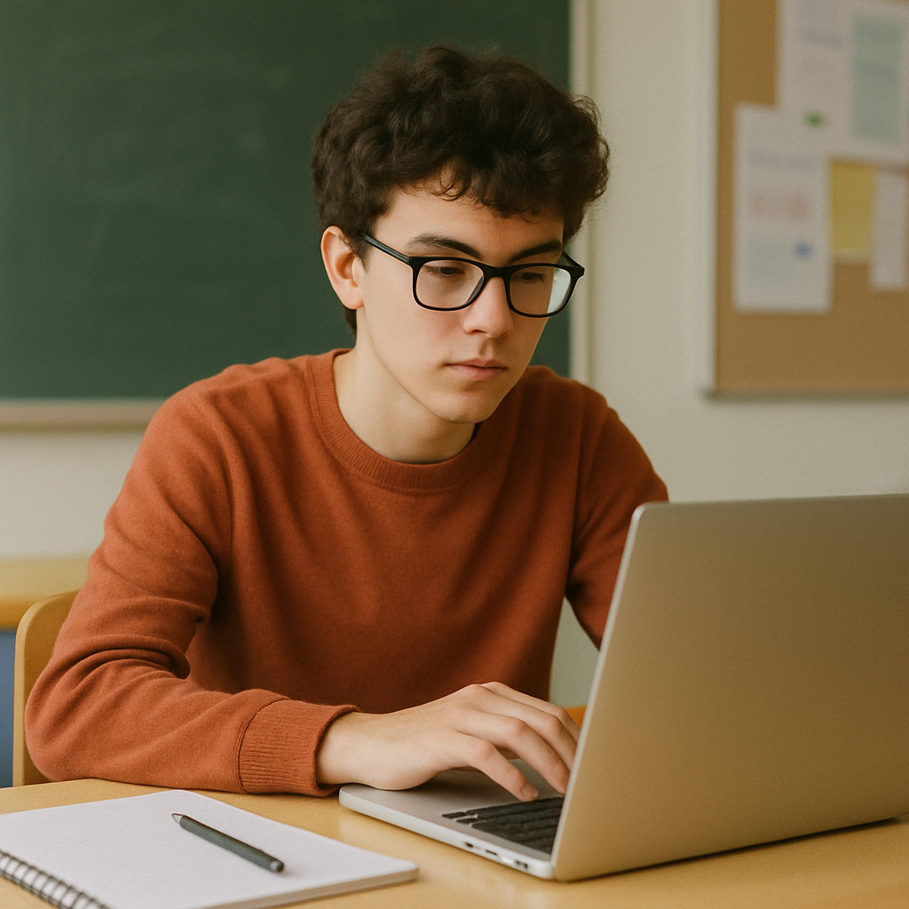 student working on a laptop