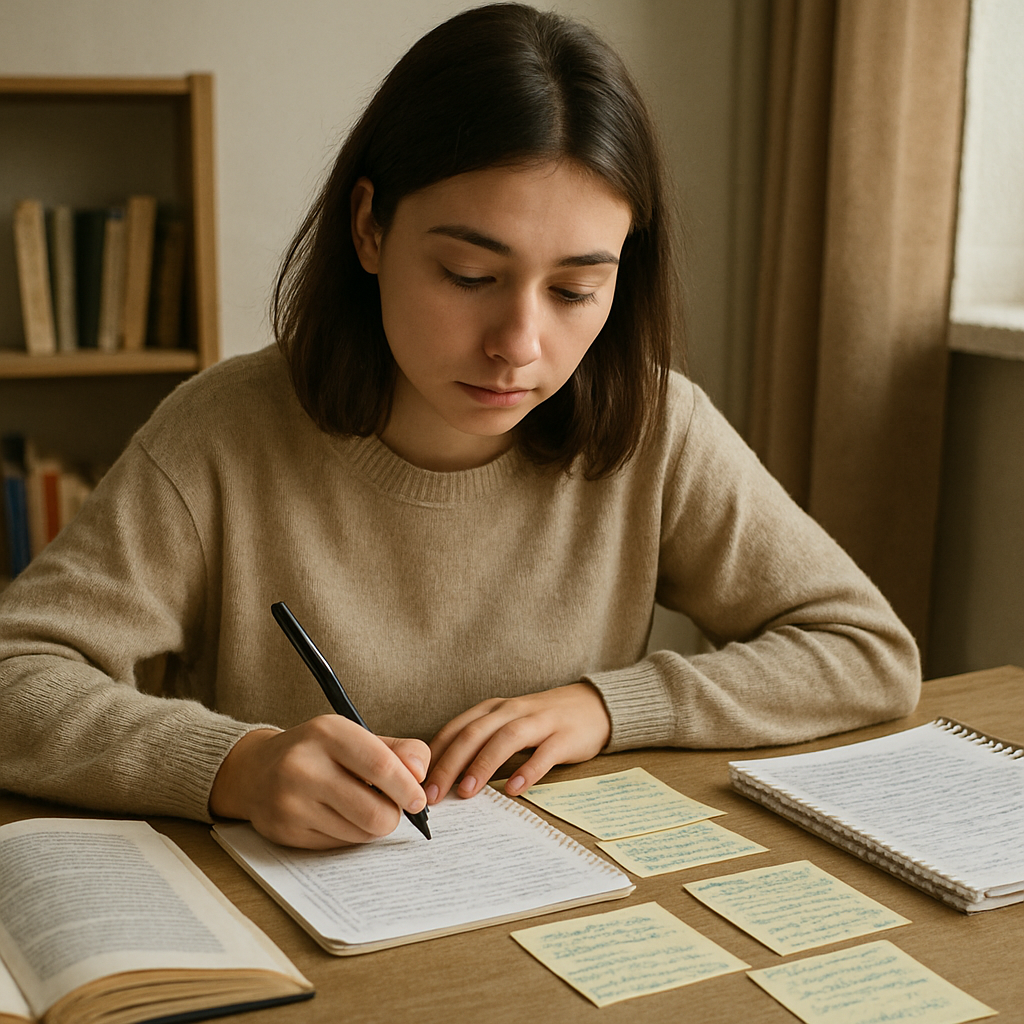student studying with notes