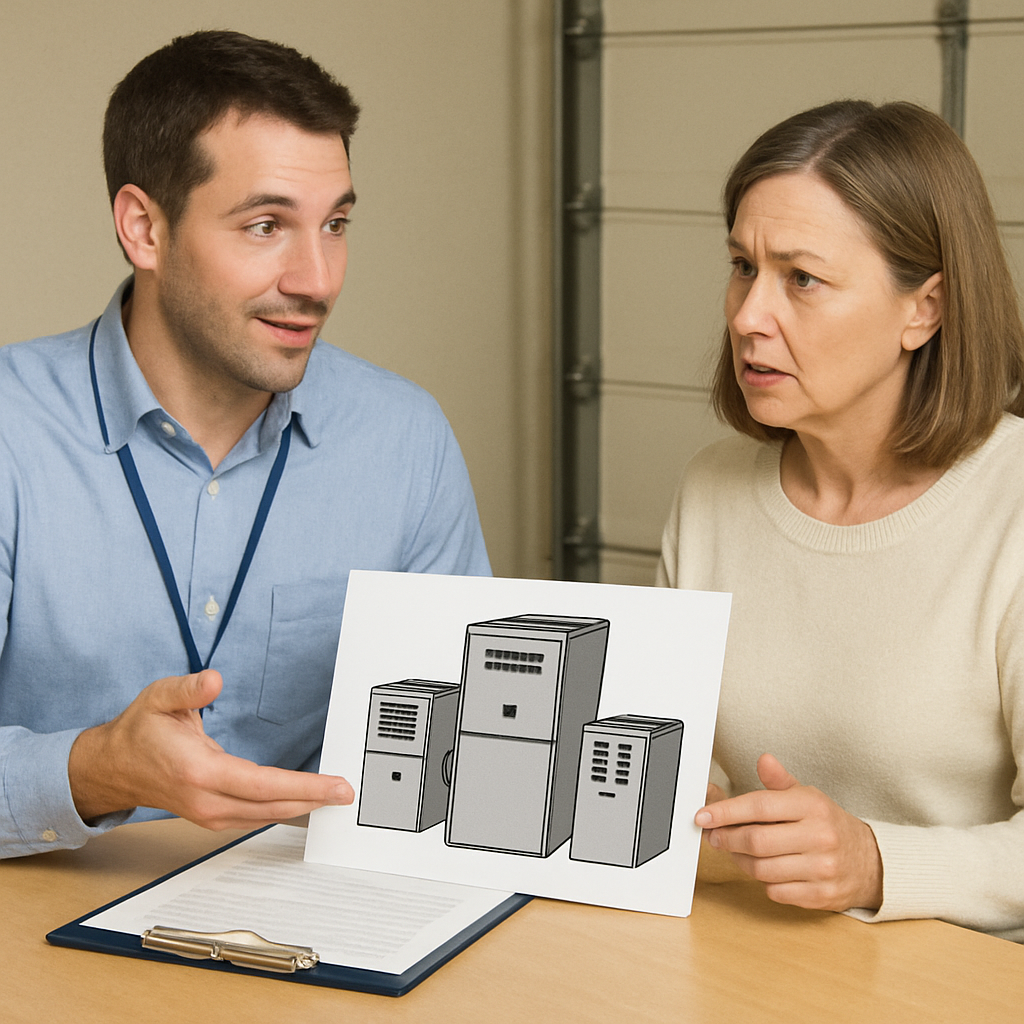 Expert consulting with a homeowner about Furnace Replacement