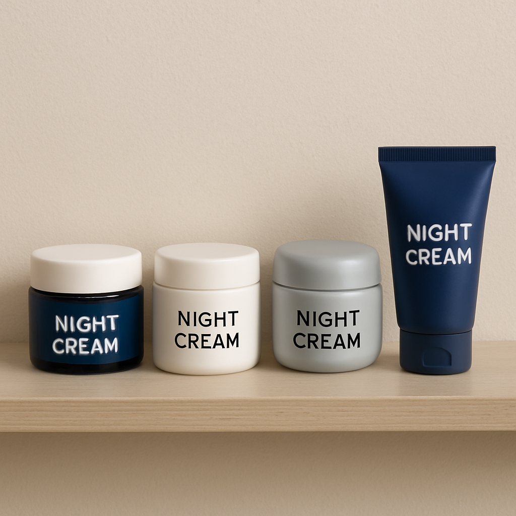 array of night creams on a shelf