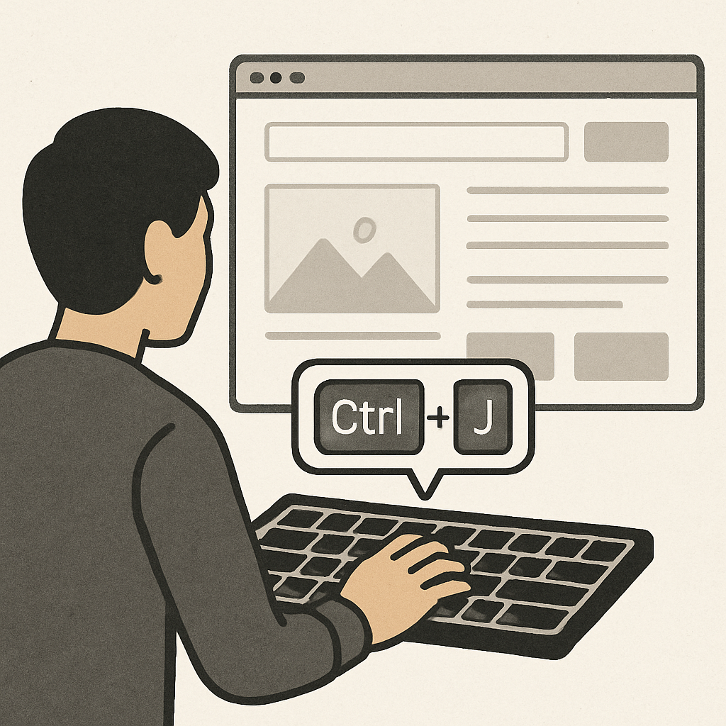 User interacting with a website using keyboard shortcuts