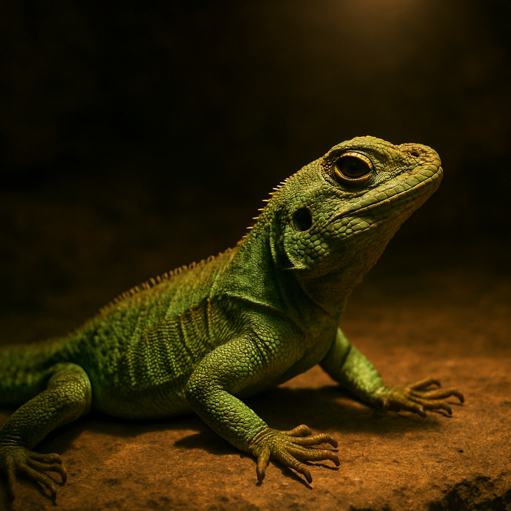 Reptile basking in light