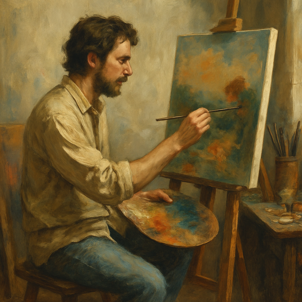 artist painting in a studio