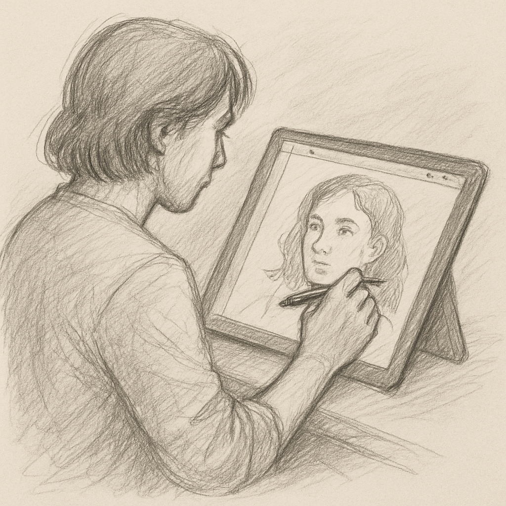 artist sketching on a digital tablet