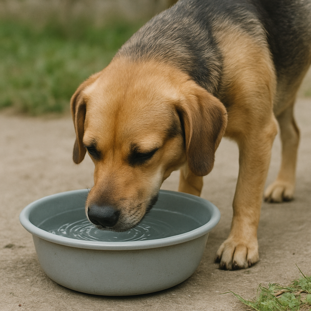 Dog drinking water from bowl