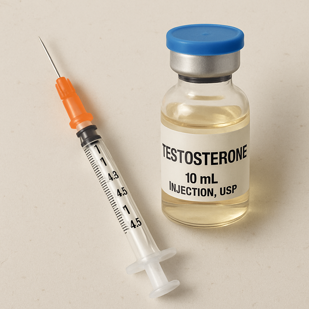 Testosterone syringe and vial