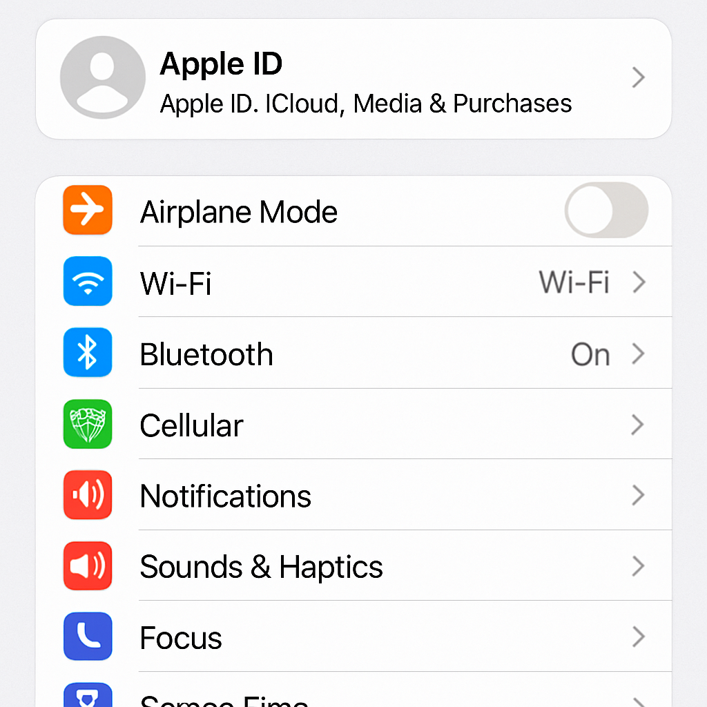 iPhone settings screen