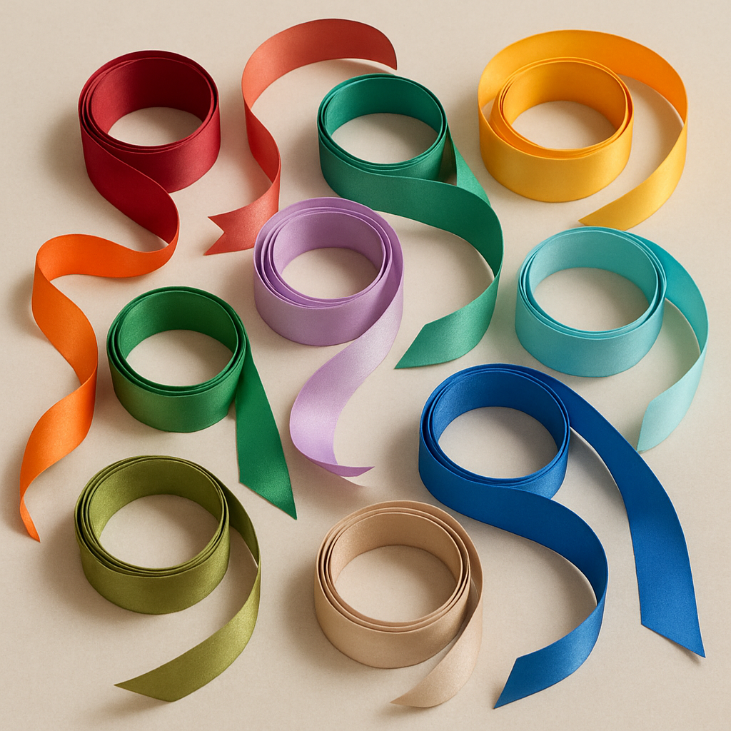 Assorted custom satin ribbons in different colors