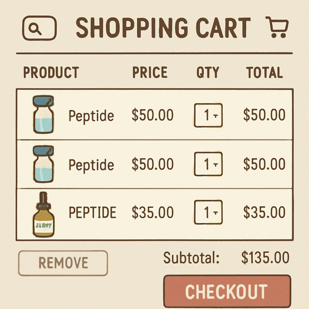 Online shopping cart for peptides
