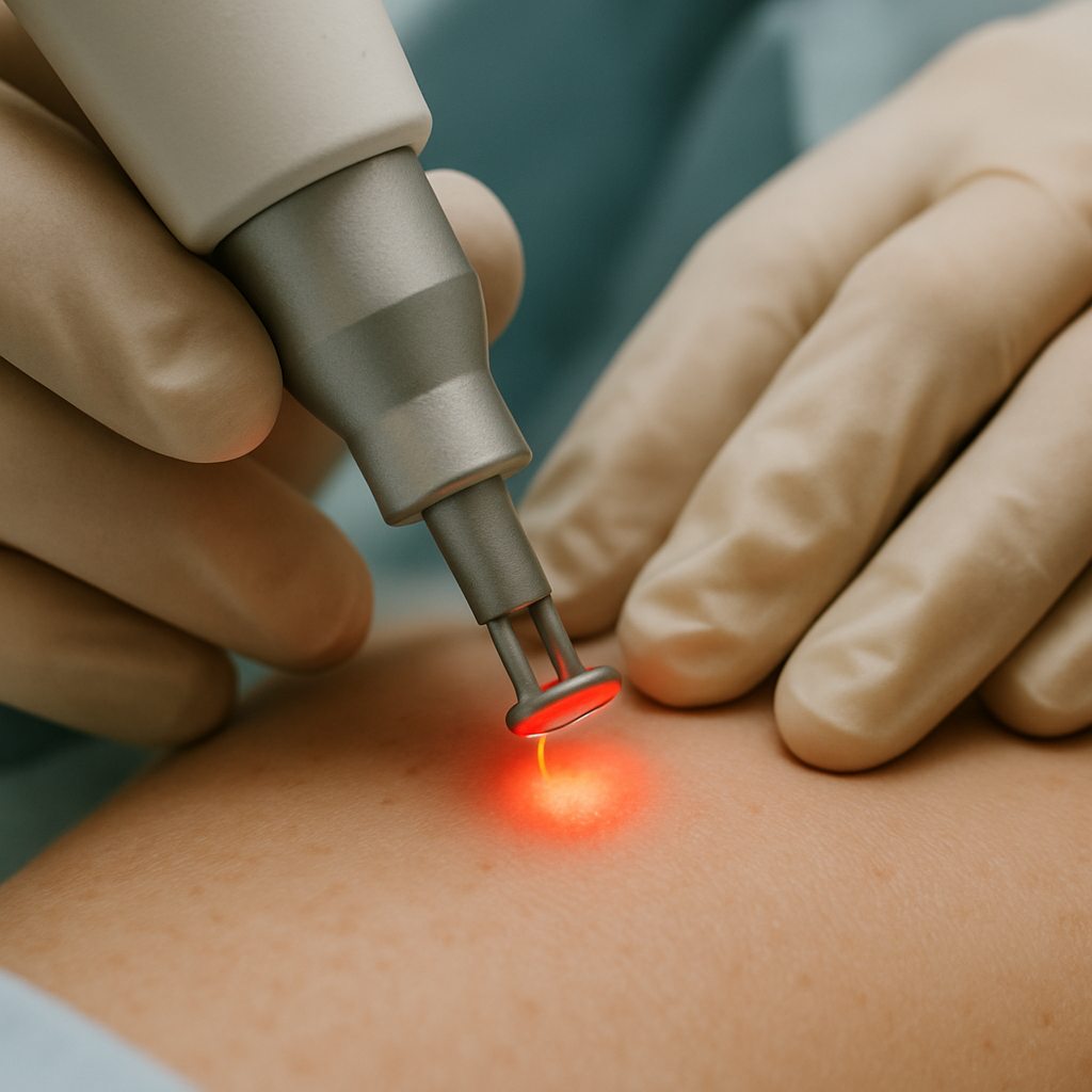 Close-up of a laser being used in a medical procedure