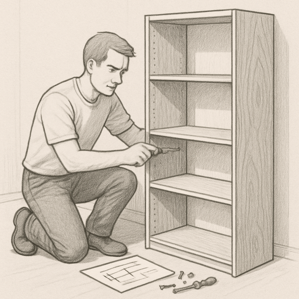 Assembling a wooden bookcase