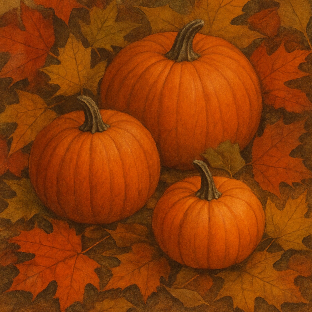 Autumn leaves and pumpkins