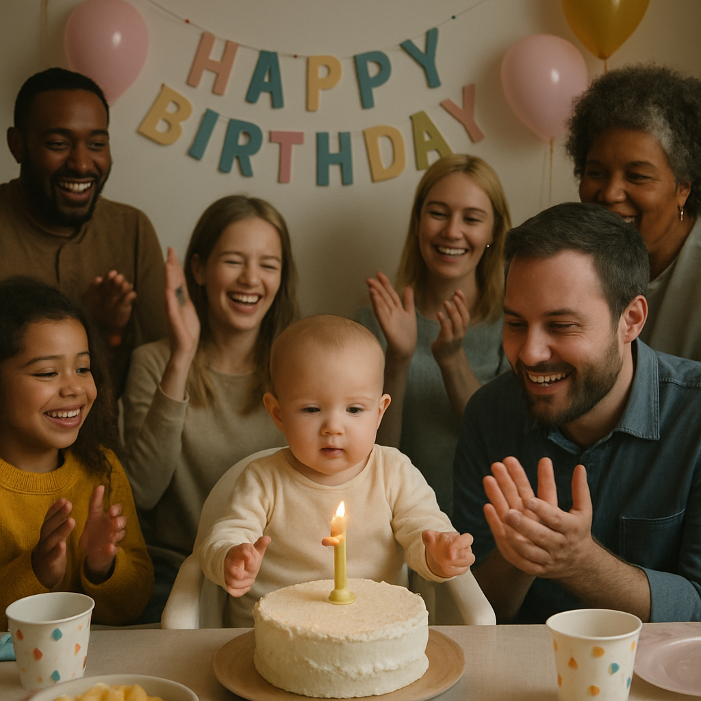 A baby's first birthday celebration with family and friends