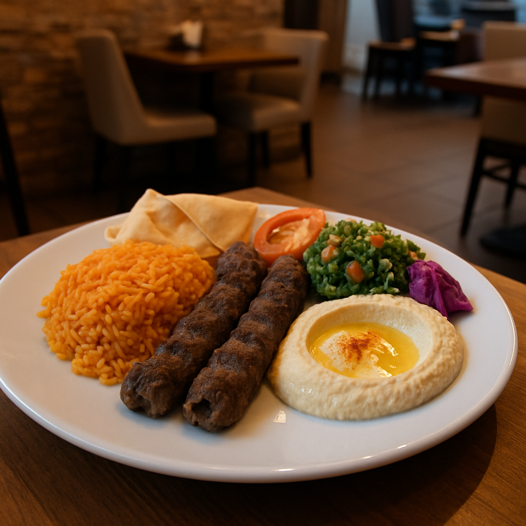 Ein Teller mit traditionellen arabischen Gerichten in einem Restaurant in Dubai