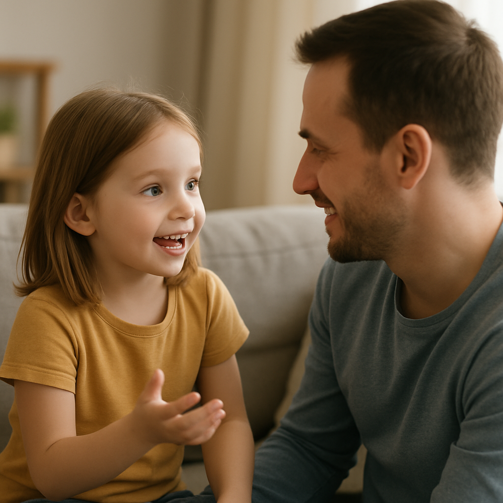 dziecko rozmawia z rodzicem