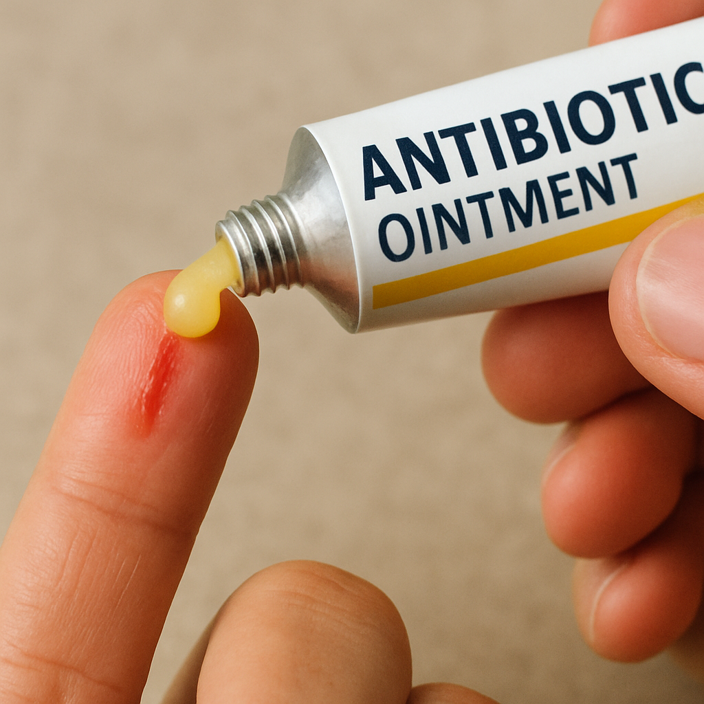 Antibiotic ointment being applied to a finger