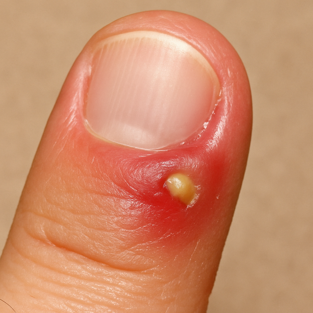 Close-up of finger with paronychia infection