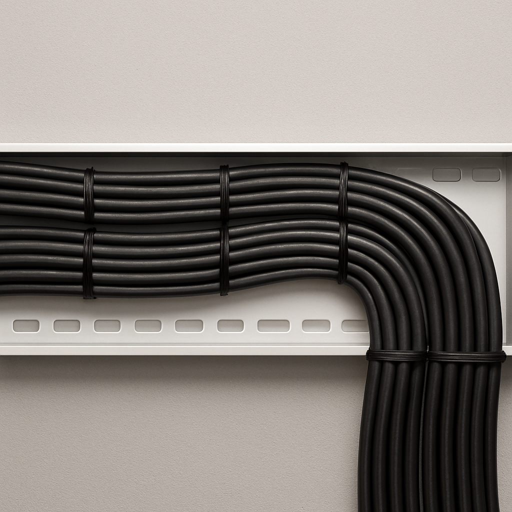 Organized cables neatly arranged in a tray