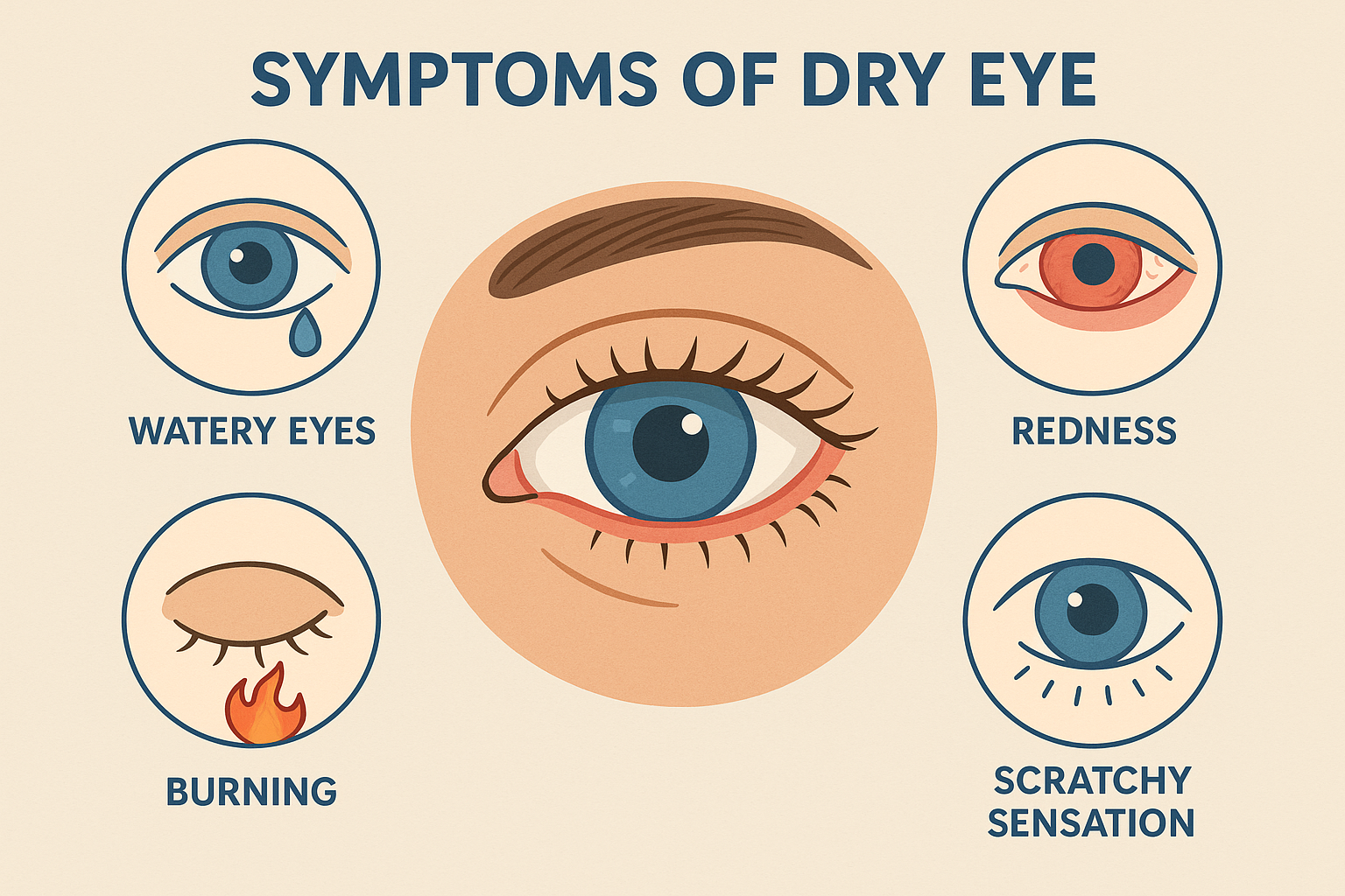 Illustration showing symptoms of dry eye