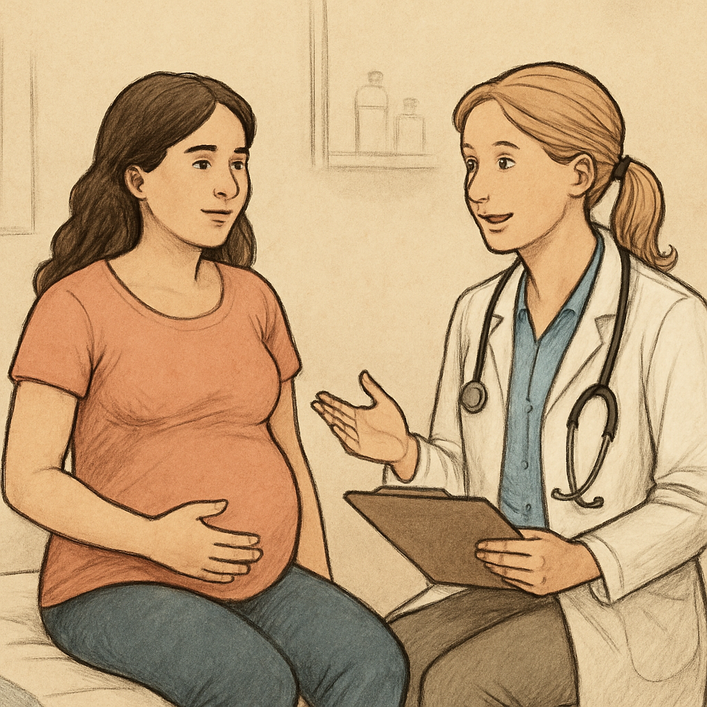 Pregnant woman consulting with healthcare provider