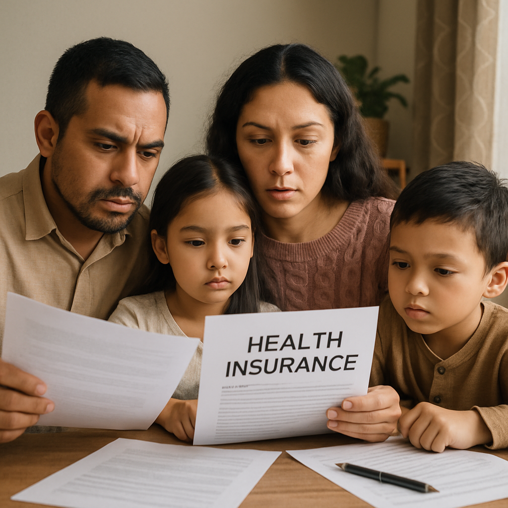 Immigrant family reviewing health insurance documents