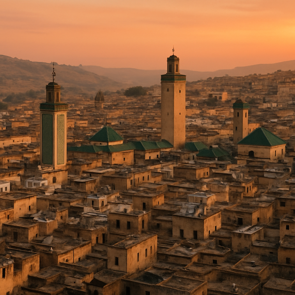 Vista panorámica de la medina de Fez al atardecer