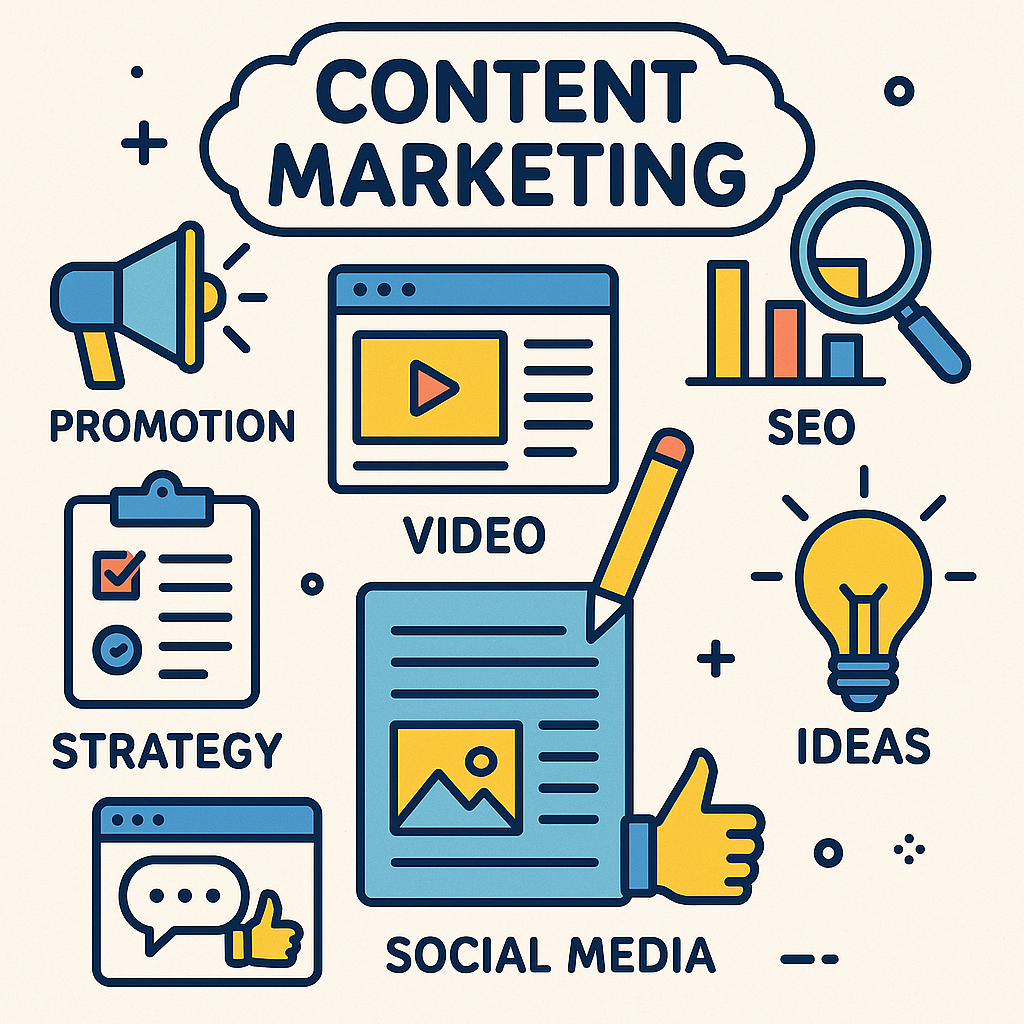 Illustration depicting the elements of content marketing