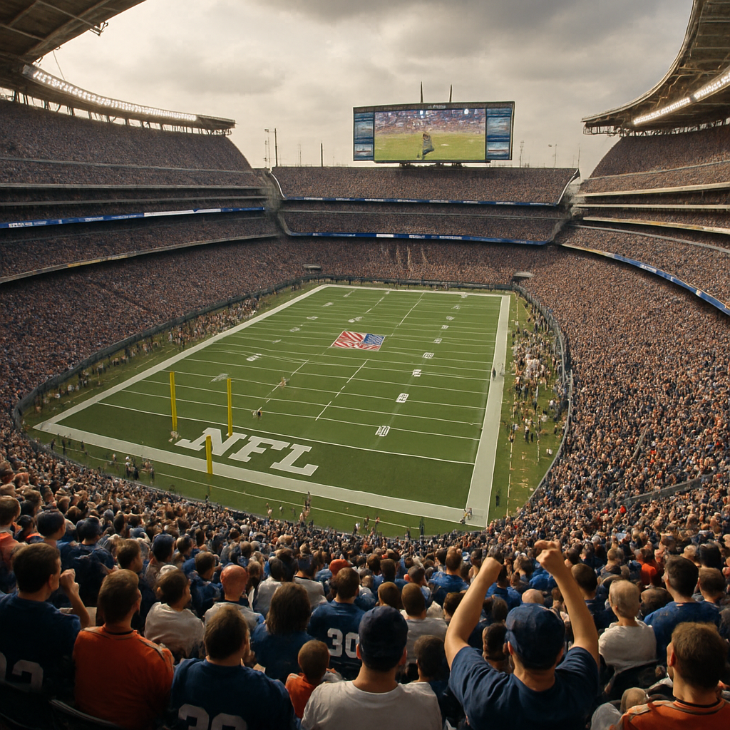 Overview image of NFL stadiums with fans experiencing the game