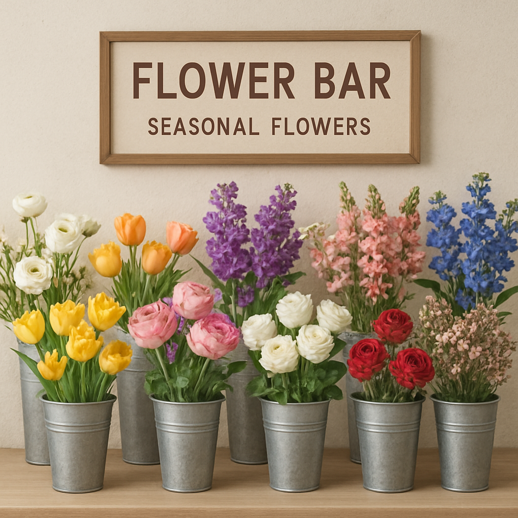 A selection of seasonal flowers for a flower bar